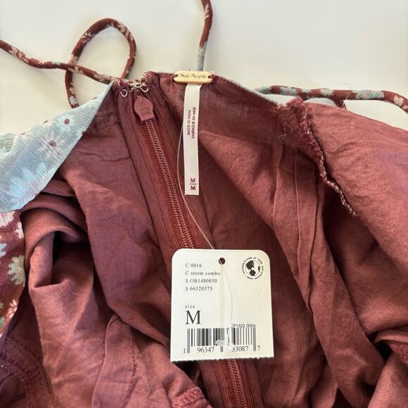 Free People Tessa Storm Combo Boho Floral Print Ruched Mini Dress Size Medium - Picture 8 of 10